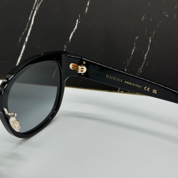 NEW GG1409SK 001 GUCCI BLACK GREY ROUND WOMEN GUCCI SUNGLASSES - Picture 12 of 14